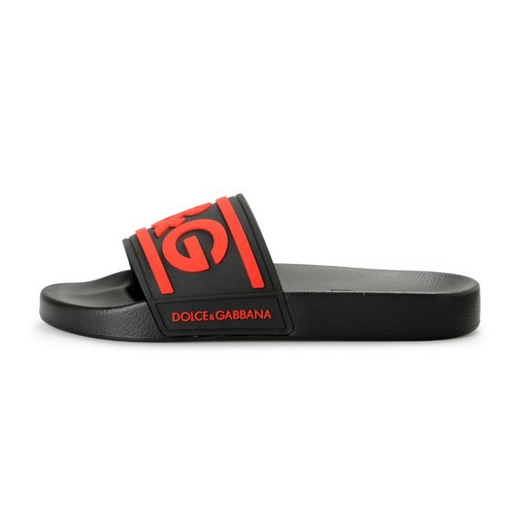 Dolce & Gabbana Men\'s Black & Red Logo Print Rubber Flip Flops Sandals Shoes main image 6